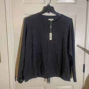 Max Studio London New Charcoal Gray Drawstring Knit Pullover Sweater 2X
